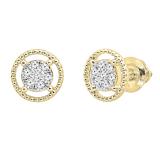 0.10 Carat (ctw) Round White Diamond Ladies Flower Cluster Stud Earring 1/10 CT 14K Yellow Gold