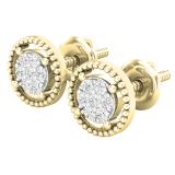 0.10 Carat (ctw) Round White Diamond Ladies Flower Cluster Stud Earring 1/10 CT 14K Yellow Gold