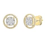 0.10 Carat (ctw) Round White Diamond Ladies Flower Cluster Stud Earring 1/10 CT 18K Yellow Gold