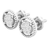 0.10 Carat (ctw) Round White Diamond Ladies Flower Cluster Stud Earring 1/10 CT Sterling Silver