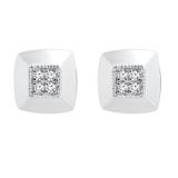 0.10 Carat (ctw) Round White Diamond Square Ladies Stud Earring 1/10 CT 10K White Gold