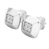 0.10 Carat (ctw) Round White Diamond Square Ladies Stud Earring 1/10 CT 10K White Gold