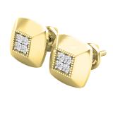 0.10 Carat (ctw) Round White Diamond Square Ladies Stud Earring 1/10 CT 10K Yellow Gold