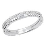 0.13 Carat (ctw) Round & Baguette White Diamond Ladies Beaded Engagement Ring Sterling Silver