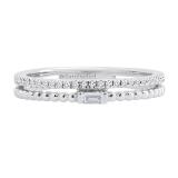 0.13 Carat (ctw) Round & Baguette White Diamond Ladies Beaded Engagement Ring Sterling Silver