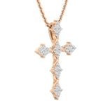 0.45 Carat (ctw) Round White Diamond Ladies Vintage Style Cross Pendant 1/2 CT 10K Rose Gold