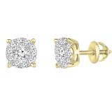 0.25 Carat (ctw) Round White Diamond Ladies Stud Earrings 1/4 CT 18K Yellow Gold