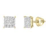 0.25 Carat (ctw) Princess & Round Diamond Ladies Square Shape Stud Earrings 1/4 CT 10K Yellow Gold