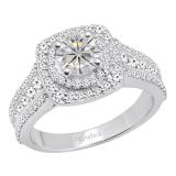 Round Cubic Zirconia Ladies Double Frame Vintage Style Engagement Ring 10K White Gold