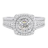 Round Cubic Zirconia Ladies Double Frame Vintage Style Engagement Ring 10K White Gold