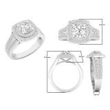 Round Cubic Zirconia Ladies Double Frame Vintage Style Engagement Ring 10K White Gold