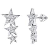 0.10 Carat (ctw) Round Diamond Ladies Star Shape Climber Stud Earrings 1/10 CT 14K White Gold
