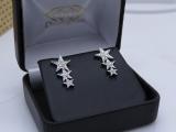0.10 Carat (ctw) Round Diamond Ladies Star Shape Climber Stud Earrings 1/10 CT 14K White Gold