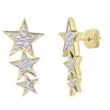 0.10 Carat (ctw) Round Diamond Ladies Star Shape Climber Stud Earrings 1/10 CT 18K Yellow Gold