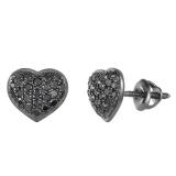 0.40 Carat (ctw) Round Black Diamond Ladies Heart Cluster Stud Earrings Black Plated 10K White Gold