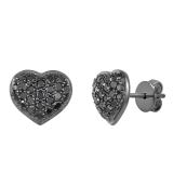 0.40 Carat (ctw) Round Black Diamond Ladies Heart Cluster Stud Earrings Black Plated 18K White Gold