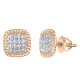 0.15 Carat (Ctw) Round White Diamond Ladies Rope Style Cushion Shaped Stud Earrings 14K Rose Gold