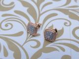 0.15 Carat (Ctw) Round White Diamond Ladies Rope Style Cushion Shaped Stud Earrings 14K Rose Gold