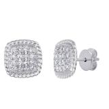 0.15 Carat (Ctw) Round White Diamond Ladies Rope Style Cushion Shaped Stud Earrings 18K White Gold