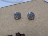 0.15 Carat (Ctw) Round White Diamond Ladies Rope Style Cushion Shaped Stud Earrings 18K White Gold