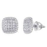 0.15 Carat (Ctw) Round White Diamond Ladies Rope Style Cushion Shaped Stud Earrings 18K White Gold