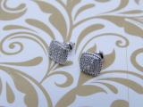 0.15 Carat (Ctw) Round White Diamond Ladies Rope Style Cushion Shaped Stud Earrings 18K White Gold