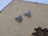 0.15 Carat (Ctw) Round White Diamond Ladies Rope Style Cushion Shaped Stud Earrings 18K White Gold