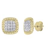 0.15 Carat (Ctw) Round White Diamond Ladies Rope Style Cushion Shaped Stud Earrings 18K Yellow Gold