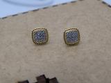 0.15 Carat (Ctw) Round White Diamond Ladies Rope Style Cushion Shaped Stud Earrings 18K Yellow Gold