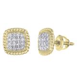 0.15 Carat (Ctw) Round White Diamond Ladies Rope Style Cushion Shaped Stud Earrings 18K Yellow Gold