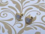 0.15 Carat (Ctw) Round White Diamond Ladies Rope Style Cushion Shaped Stud Earrings 18K Yellow Gold