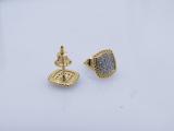 0.15 Carat (Ctw) Round White Diamond Ladies Rope Style Cushion Shaped Stud Earrings 18K Yellow Gold