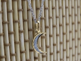0.06 Carat (Ctw) Round White Diamond Ladies Crescent Moon Pendant 18K Yellow Gold