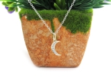0.06 Carat (Ctw) Round White Diamond Ladies Crescent Moon Pendant 18K Yellow Gold
