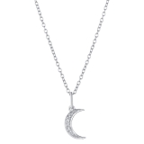 0.06 Carat (Ctw) Round White Diamond Ladies Crescent Moon Pendant Sterling Silver
