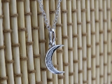 0.06 Carat (Ctw) Round White Diamond Ladies Crescent Moon Pendant Sterling Silver