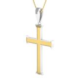 Men's Two Tone Plated Religious Cross Pendant (Gold Chain Included), 18K White & Yellow Gold