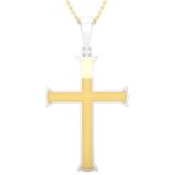 Men's Two Tone Plated Religious Cross Pendant (Gold Chain Included), 18K White & Yellow Gold