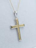 Men's Two Tone Plated Religious Cross Pendant (Gold Chain Included), 18K White & Yellow Gold