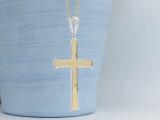 Men's Two Tone Plated Religious Cross Pendant (Gold Chain Included), 18K White & Yellow Gold