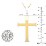 Men's Two Tone Plated Religious Cross Pendant (Gold Chain Included), 18K White & Yellow Gold