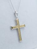 Men's Religious Cross Pendant, Two Tone Plated  925 Sterling Silver