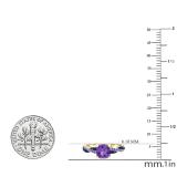 6 mm Cushion Amethyst & Round Blue Sapphire & Amethyst Ladies Swirl Engagement Ring, 14K Yellow Gold