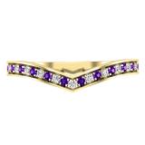 Round Amethyst & White Diamond Ladies Bridal Chevron Anniversary Wedding Band, 10K Yellow Gold