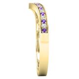 Round Amethyst & White Diamond Ladies Bridal Chevron Anniversary Wedding Band, 10K Yellow Gold