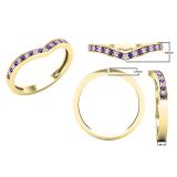 Round Amethyst & White Diamond Ladies Bridal Chevron Anniversary Wedding Band, 10K Yellow Gold