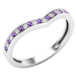 Round Amethyst & White Diamond Ladies Bridal Chevron Anniversary Wedding Band, 18K White Gold