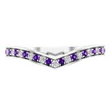 Round Amethyst & White Diamond Ladies Bridal Chevron Anniversary Wedding Band, 18K White Gold