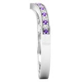 Round Amethyst & White Diamond Ladies Bridal Chevron Anniversary Wedding Band, 18K White Gold