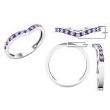 Round Amethyst & White Diamond Ladies Bridal Chevron Anniversary Wedding Band, 18K White Gold